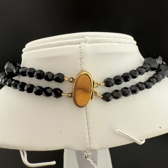 Faceted Black Glass Bead Necklace With 14K Gold Filled Accents Two-Strand Elegan - Picture 7 of 9
